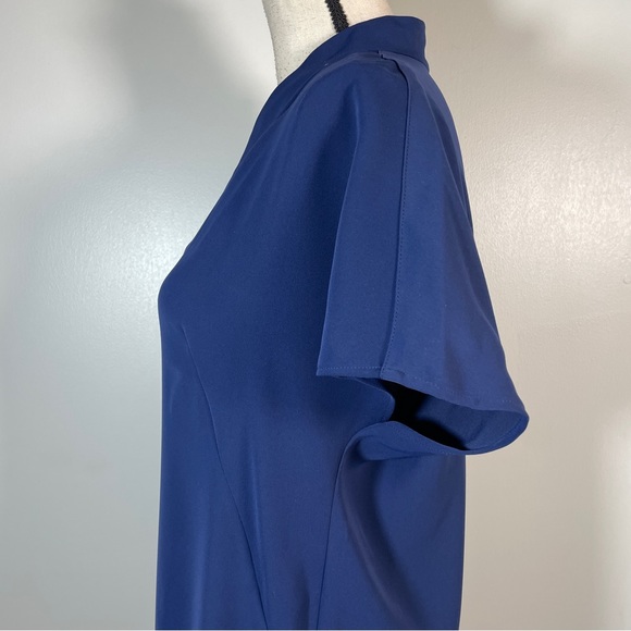 Land's End Navy Blue V Neck Short Cap Sleeve Crepe Shift Dress 4 - Picture 5 of 9